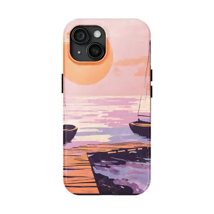 Sailboats at Sunset Dock Retro Print