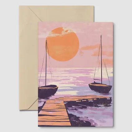 Sailboats at Sunset Dock Retro Print