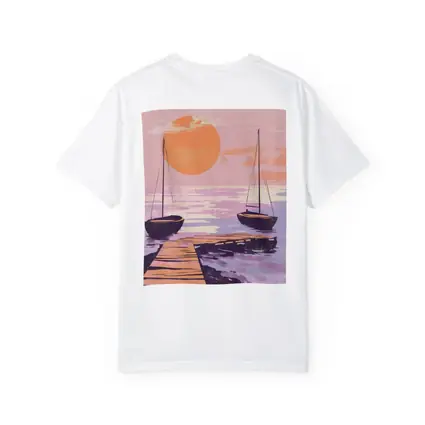 Sailboats at Sunset Dock Retro Print