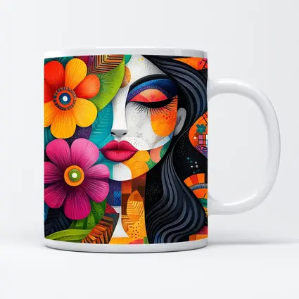 Colorful Abstract Woman Face Floral Art