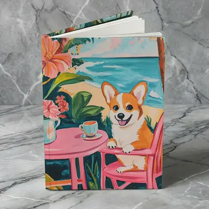 Corgi Dog Relaxing at Tropical Beach Cafe