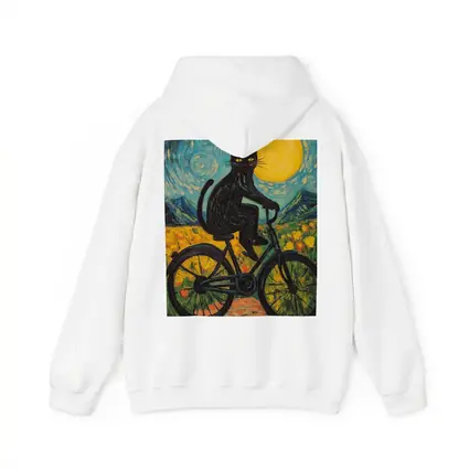 Black Cat Riding Bicycle Van Gogh Style