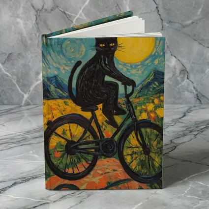 Black Cat Riding Bicycle Van Gogh Style