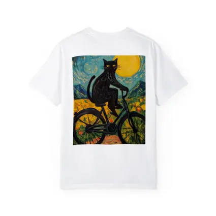 Black Cat Riding Bicycle Van Gogh Style