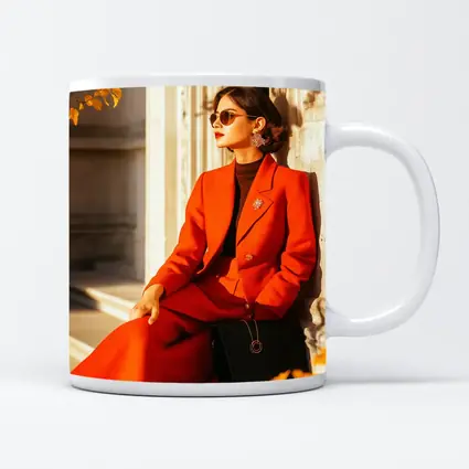 Woman Red Suit Autumn City Architecture