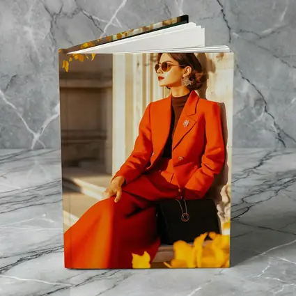 Woman Red Suit Autumn City Architecture