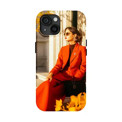 Woman Red Suit Autumn City Architecture