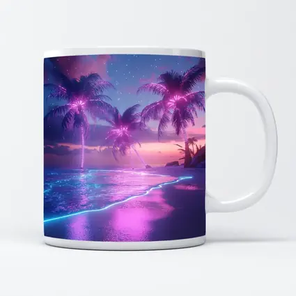Neon Palm Trees Glowing Beach Night
