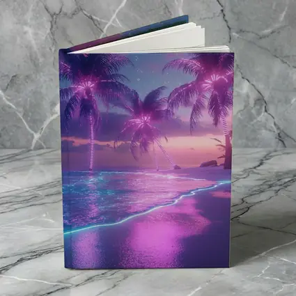 Neon Palm Trees Glowing Beach Night