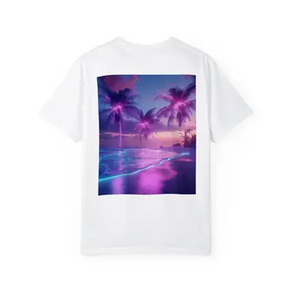Neon Palm Trees Glowing Beach Night
