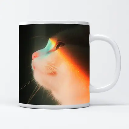 White Cat Profile With Rainbow Light Glow