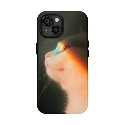 White Cat Profile With Rainbow Light Glow