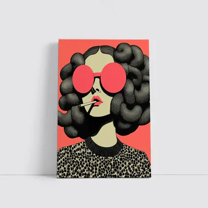 Retro Woman Big Sunglasses Coral Pink Background