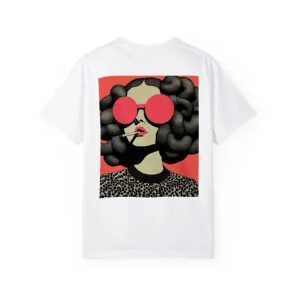 Retro Woman Big Sunglasses Coral Pink Background