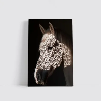 White Horse Floral Shadow Dark Background