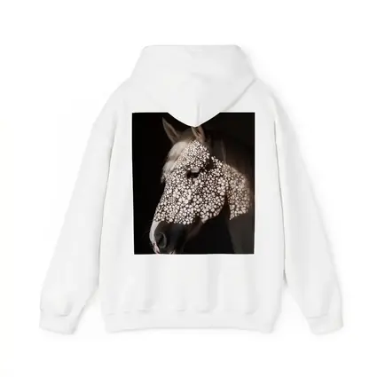 White Horse Floral Shadow Dark Background