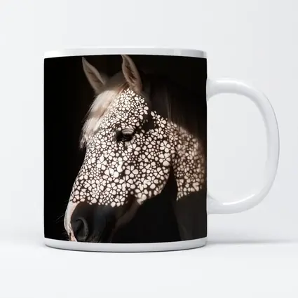 White Horse Floral Shadow Dark Background