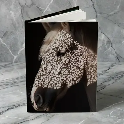 White Horse Floral Shadow Dark Background