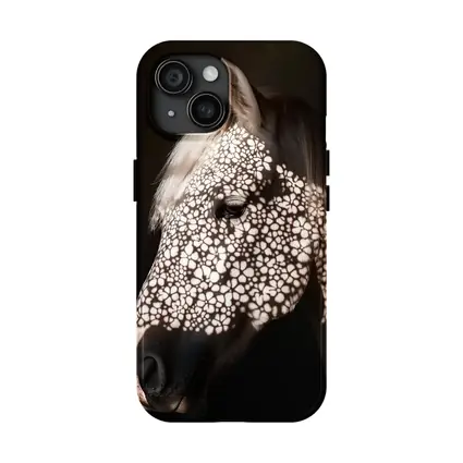 White Horse Floral Shadow Dark Background