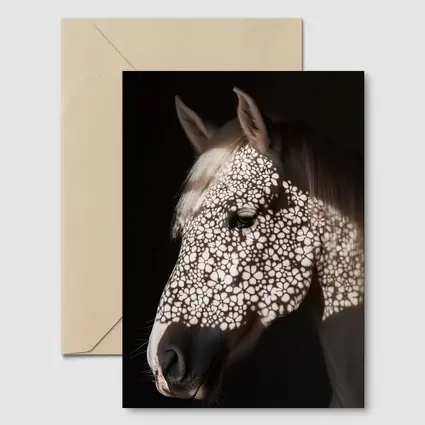 White Horse Floral Shadow Dark Background