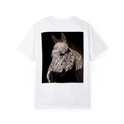 White Horse Floral Shadow Dark Background