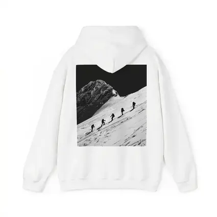 Mountaineers Climbing Snowy Peak Black White