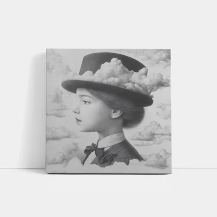 Girl Portrait Top Hat Clouds Surreal Art
