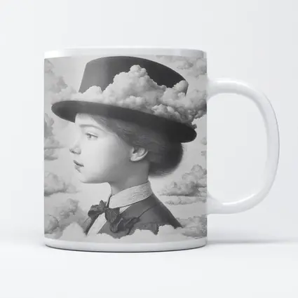 Girl Portrait Top Hat Clouds Surreal Art