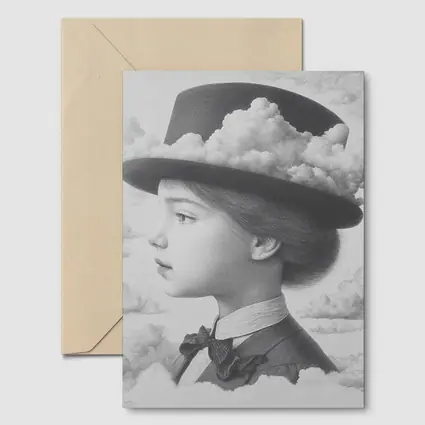 Girl Portrait Top Hat Clouds Surreal Art