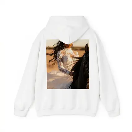 Woman in White Lace Dress Riding Horse