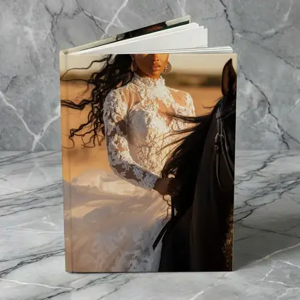 Woman in White Lace Dress Riding Horse