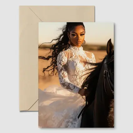 Woman in White Lace Dress Riding Horse