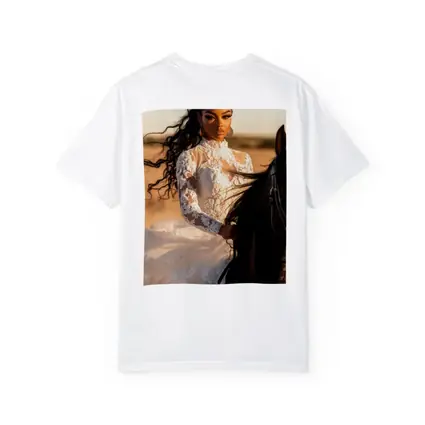 Woman in White Lace Dress Riding Horse