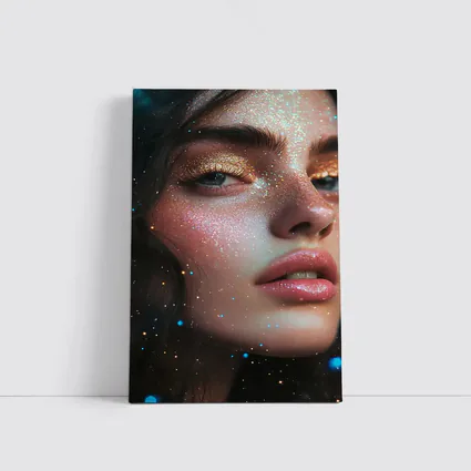 Glitter Makeup Woman Portrait Cosmic Background
