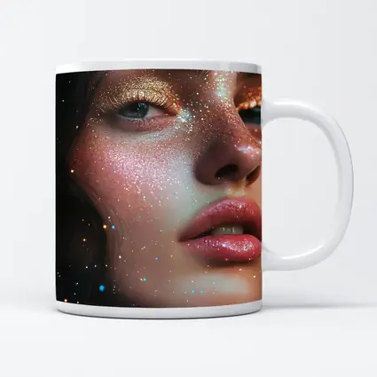 Glitter Makeup Woman Portrait Cosmic Background