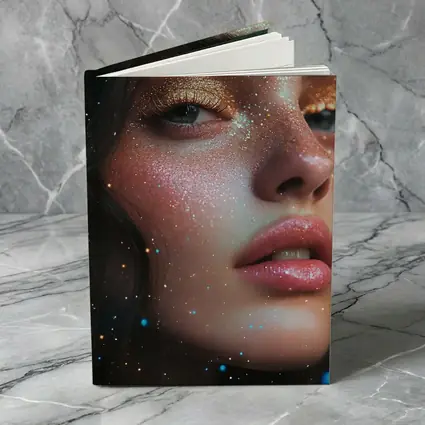 Glitter Makeup Woman Portrait Cosmic Background