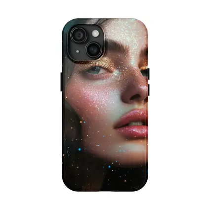 Glitter Makeup Woman Portrait Cosmic Background