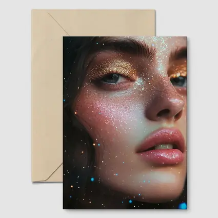 Glitter Makeup Woman Portrait Cosmic Background
