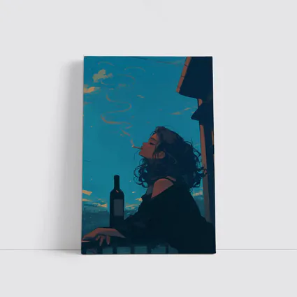 Anime Girl Smoking on Balcony Blue Sky