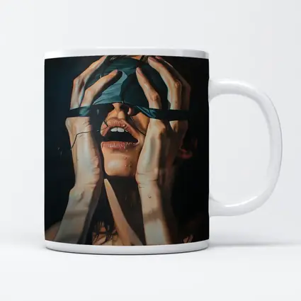 Woman Blindfolded Hands Dark Dramatic Painting
