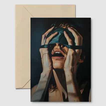Woman Blindfolded Hands Dark Dramatic Painting