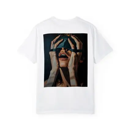 Woman Blindfolded Hands Dark Dramatic Painting