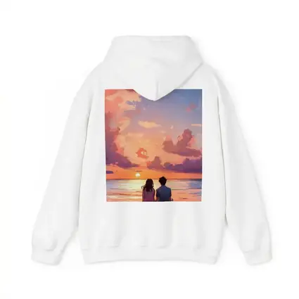 Anime Couple Sitting Beach Sunset Sky