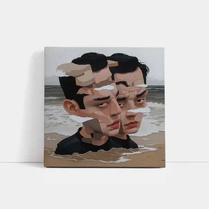 Surreal Man Portrait Fragmented Face Beach