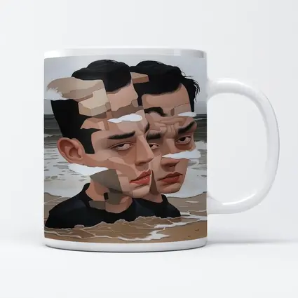 Surreal Man Portrait Fragmented Face Beach