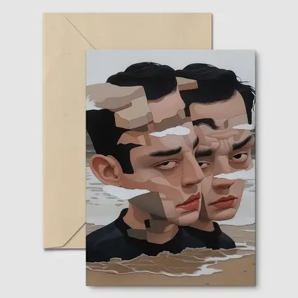 Surreal Man Portrait Fragmented Face Beach
