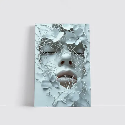 White Face Sculpture Floral Branches Abstract Art