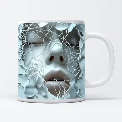 White Face Sculpture Floral Branches Abstract Art