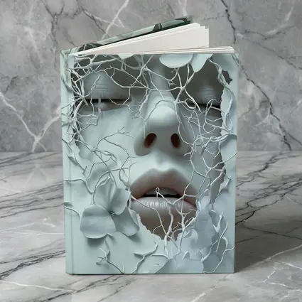 White Face Sculpture Floral Branches Abstract Art