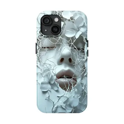 White Face Sculpture Floral Branches Abstract Art